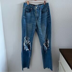 American Eagle Hi-Rise Tom Girl Super Distressed Extra Long 6 XLong